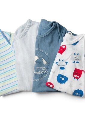 Whimsical Monster Adventure Blue Gray Bodysuit Bundle 4pcs Striped 18-24M
